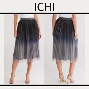 ICHI Ombré Glitter Pleated Skirt Black Gray Small